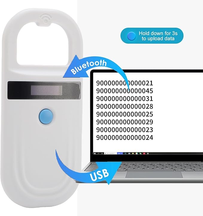 Pet Microchip Scanner, USB Interface Dual Frequency Animal Chip Scanner, Microchip Reader with Rechargeable Battery and Compact Design for Dogs, Cats, Pigs (White)