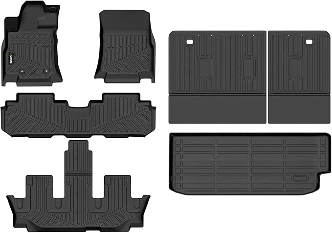 Floor Mats & Cargo Liner for Subaru Ascent 2019-2025 7/8 Passenger with Backrest Mat, All Weather Automotive Floor Liners Custom Fit Full Set Accessories-Black