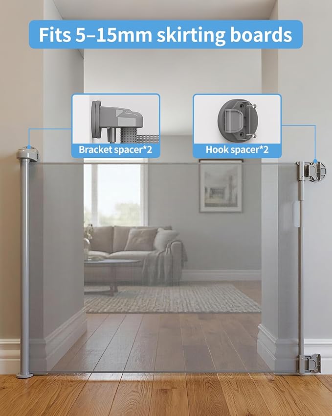 Retractable Baby Gate for Doorways and Stairs, Mesh Safety Gate for Pet, Indoor & Outdoor Use, One-Hand Operation, Easy Installation, 33.6" Tall, Expands to 71" Wide(Grey,33.6"x71")