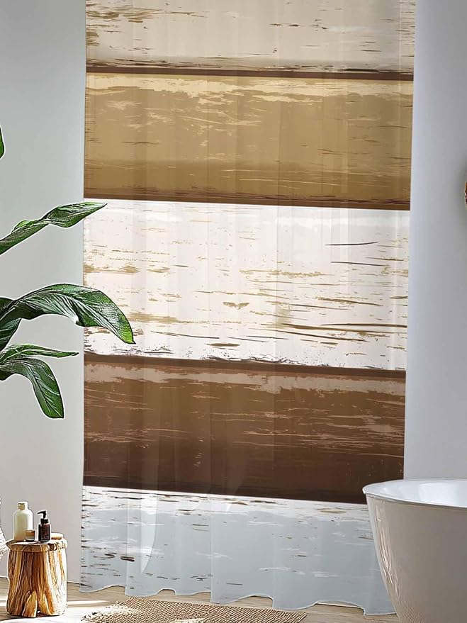 Sheer Curtains 84 Inches Long, Wood Grain Brown Semi Sheer Curtains Light