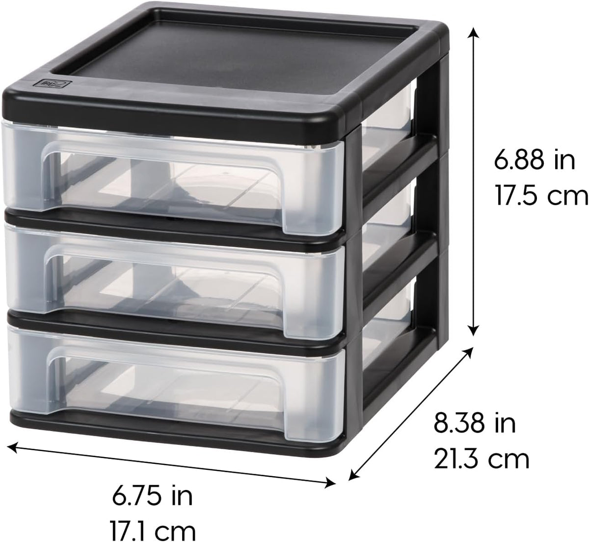 IRIS USA 4-Pack, 3-Drawer Small Plastic Stacking Desktop Organizer, Black
