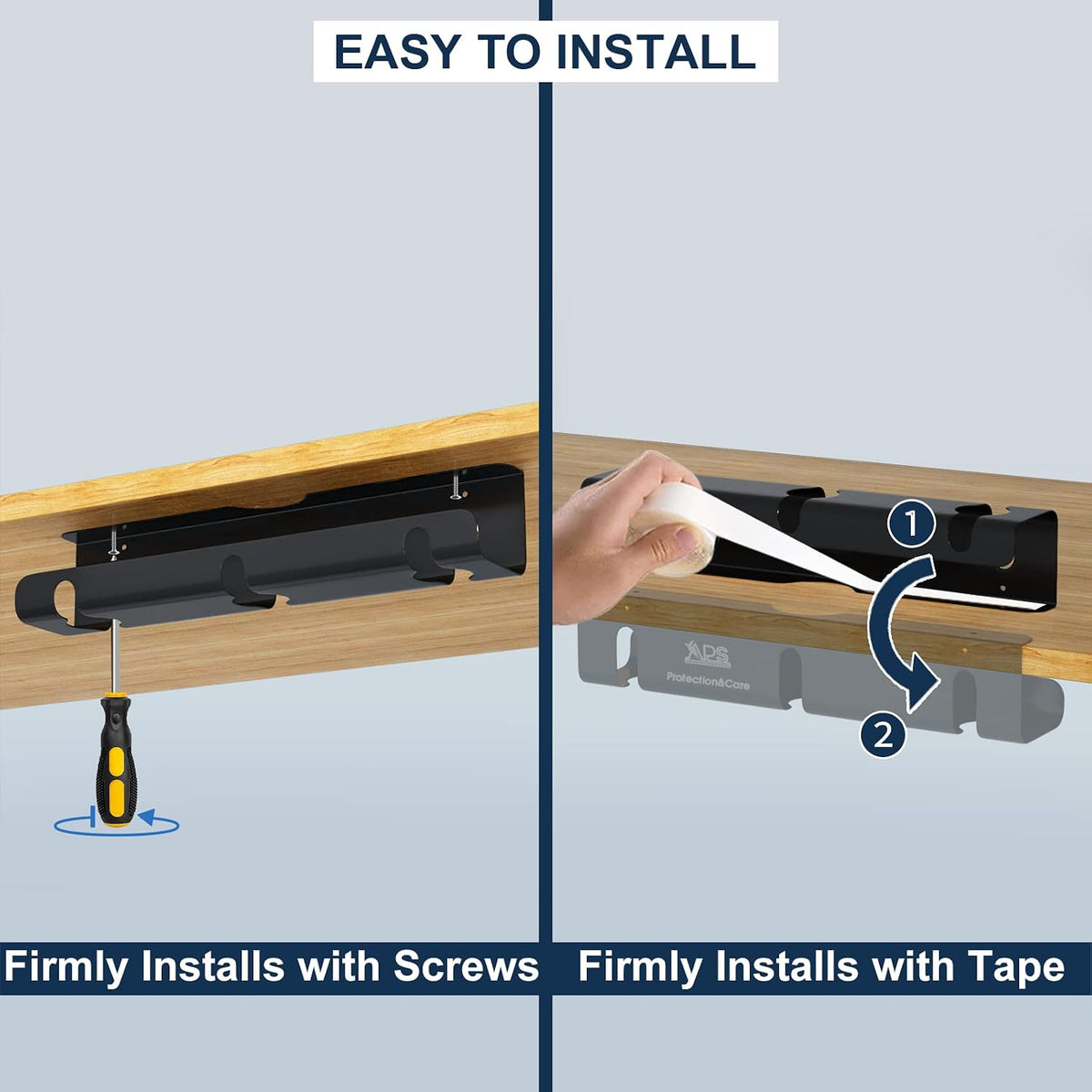 Qiyuan Under Desk Cable Management Tray, 2-Pack No-Drill 16" Cable Raceway