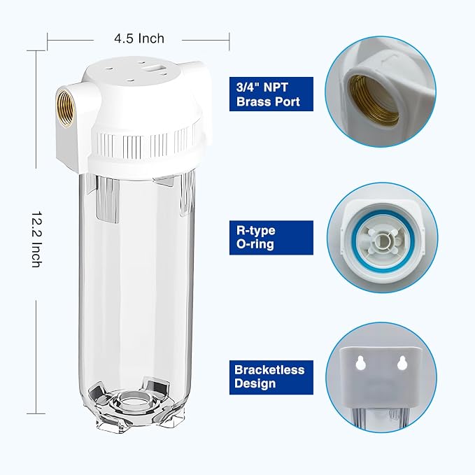 Whole House/RV Water Filter Housing Clear, Maple Syrup RO System, 3/4" NPT