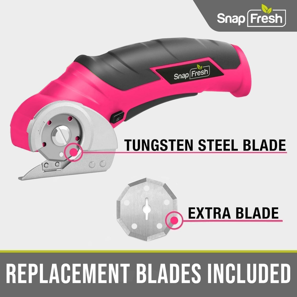 SnapFresh Cordless Electric Scissors, 4V Rechargeable Electric Box Cutter for Cardboard Boxes, Carpet & Paper, Rotary Cutter for DIY Projects, Safety Box Cutter with Battery & Type-C Cable (Hot Pink)