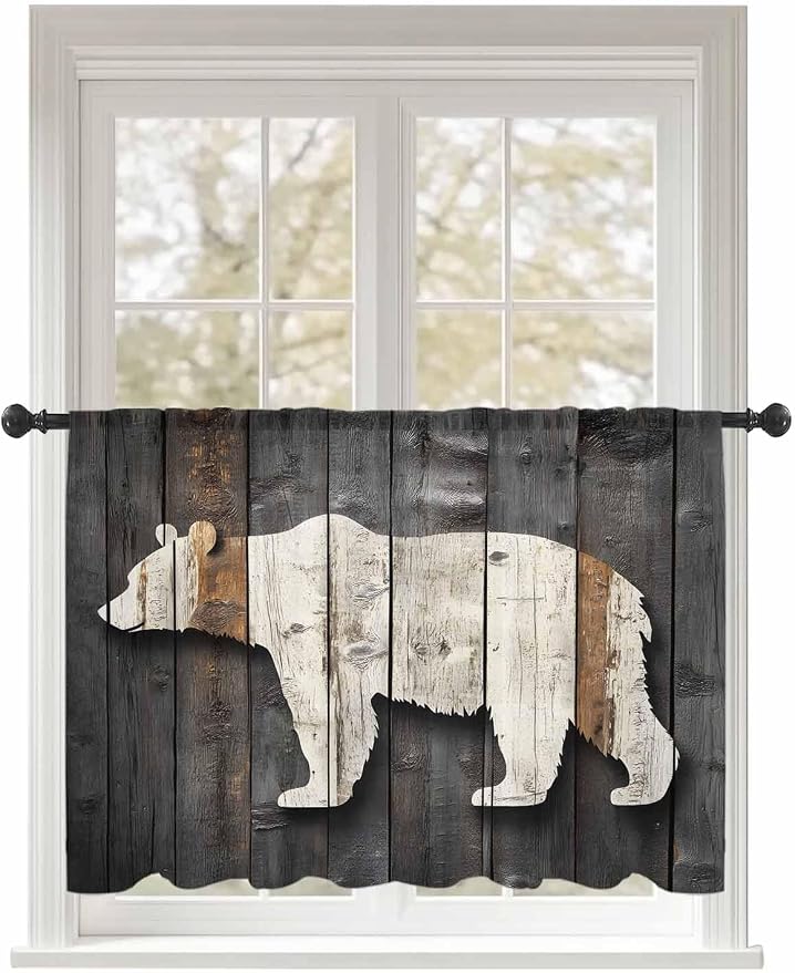 Sheer Curtains 54 Inch Length, Vintage White Brown Bear Semi Sheer Curtains