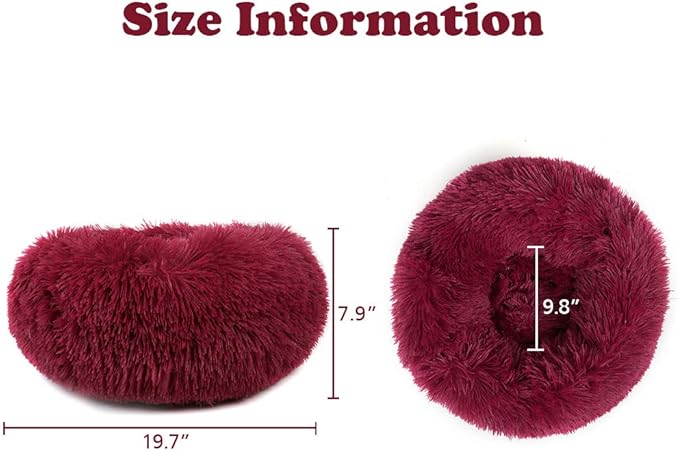 otoez Kitten Puppy Bed Small Round Dog Cat Beds Anti Anxiety Plush Pet Calming Donut Bed with Non-Slip Waterproof Bottom, Washable (19.7", Dark Red)