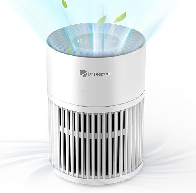 Dr.Prepare Air Purifiers for Bedroom,Quiet Air Purifier with 15 dB Sleep Mode & Night Light,H13 HEPA Washable Filter, 360°Air Inlet, 3 Timer 12W Design, Air Cleaner for Pet Dander,smoke