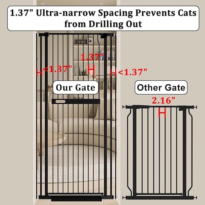 WAOWAO 71" Extra Tall Cat Pet Gate 29.92-61.42" Wide Pressure Mounted Walk Through Swing Auto Close Safety Black Metal Dog Pet Puppy Cat for Indoor Stairs,Doorways