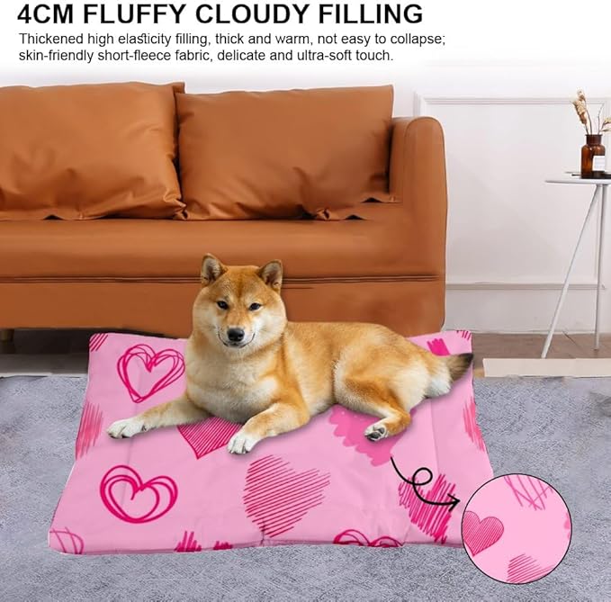Graphic Heart Light Pink Small Pet Bed Dog Travel Mat Small Dog Crate Pad Crate Pillow for Cages Washable Non-Slip Washable Beds Comfort Bed Pet Mat Cage for Pets Indoor Outdoor 24X18 Inch