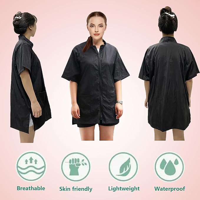 Gliitatu Grooming Smock for Dog Groomer Barber Jackets for Women Men Professional Salon Cosmetologist Smock Black Full Zipper