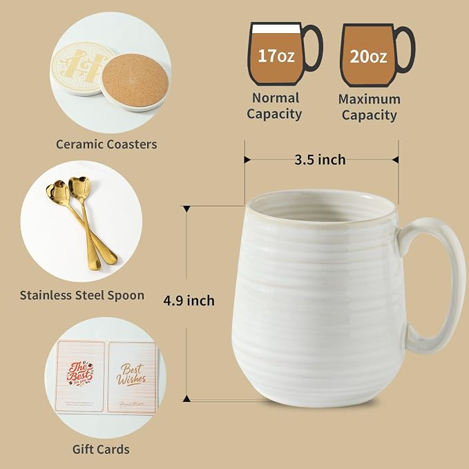 HASENSE Coffee Mugs Set of 2, 20 oz Ceramic Coffee Cups