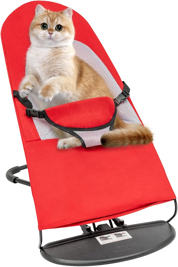 Pet Rocking Chair, 3-Level Height Adjustable Small Pet Rocker,Portable Foldable Rocker Bed for Small Dogs and Cats with Washable Cover, 33Lbs Weight Capacity, No Assembly Required (red)