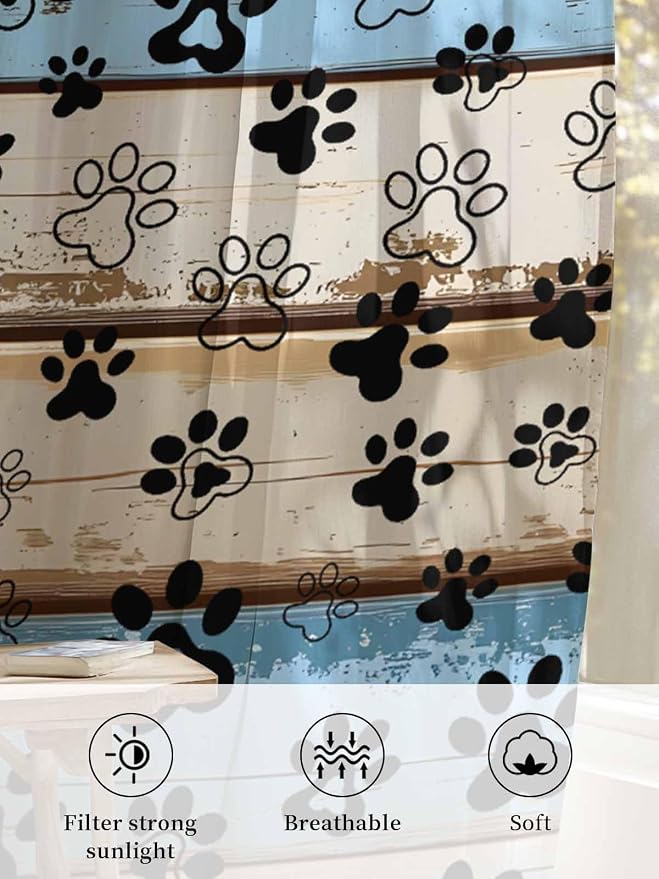 Sheer Curtains 45 Inch Length, Vintage Farmhouse Rustic Wooden Grain Privacy