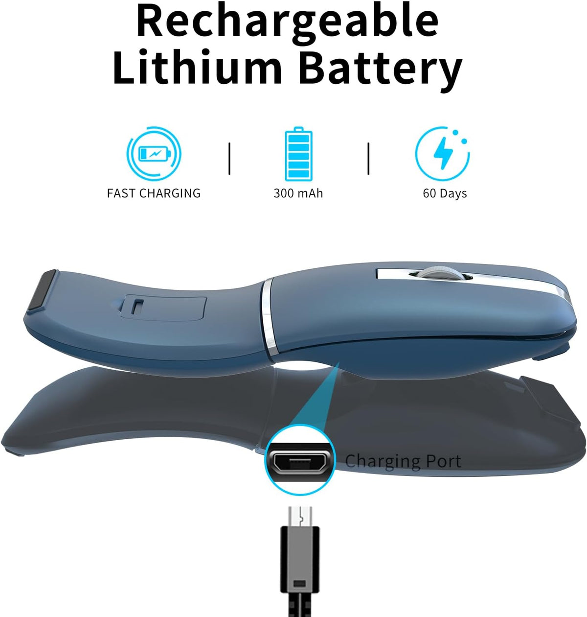 Bluetooth Arc Travel Mouse - BT & USB Wireless Dual Mode, Rechargeable