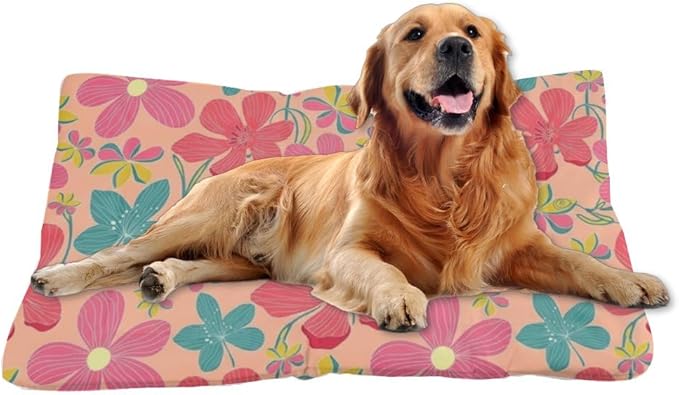 Pastel Pink Floral Dog Beds and Furniture Washable Mat Dog Crate Pad Washable Bed for Crate Non-Slip Bed Dogs Beds for Medium Dogs Small Mat Paw Cushion Indoor Outdoor 24X18 Inch