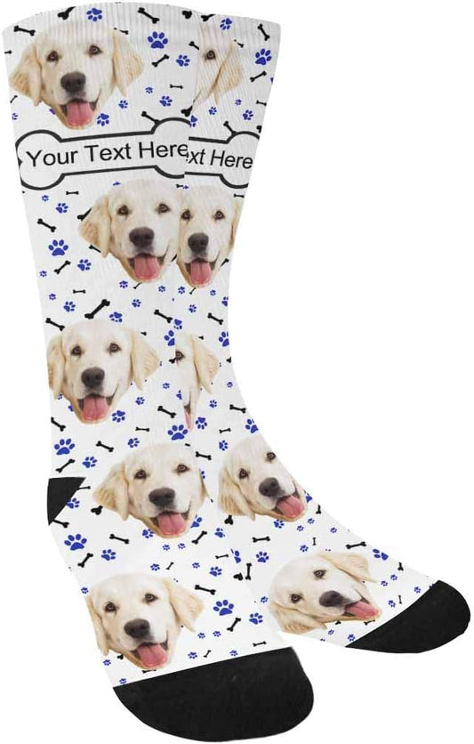 MyPupSocks Custom Personalized Photo Pet Face Socks, Cat and Dog Tracks Paws Bones Crew Socks with Picture for Men Women