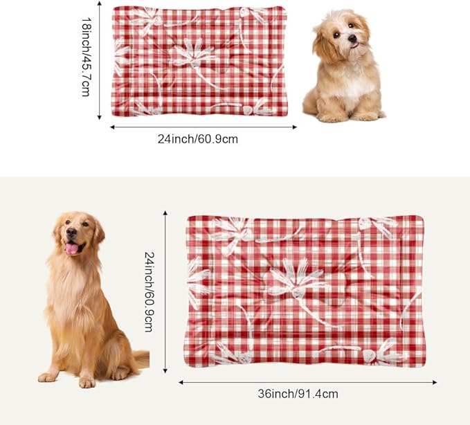 Red Floral Plaid Classic Dog Beds and Furniture Dog Travel Mat Pads Large Crate Bedding Washable Non-Slip Cushion for Crate Teal Bed Mats Cage for Small Pets Indoor Outdoor 36X24 Inch
