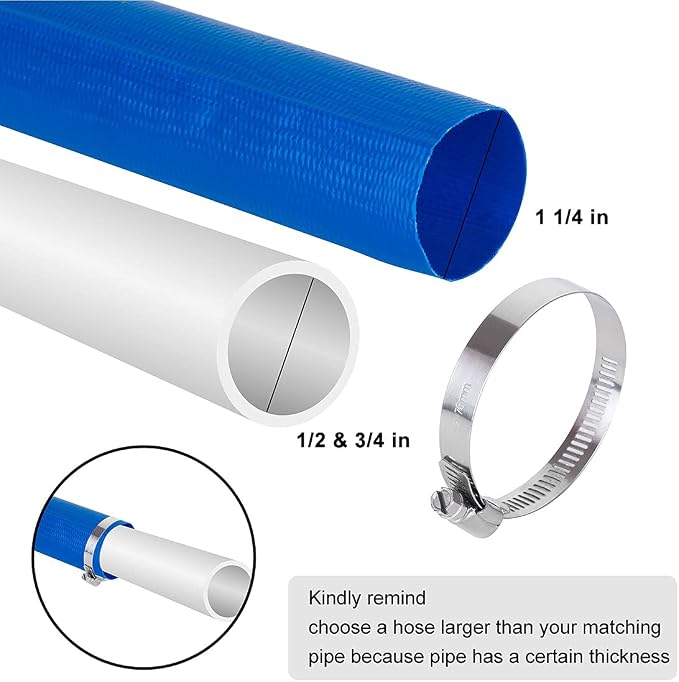 Eastrans 1-1/4''x100ft Blue PVC Lay-Flat Backwash Hose
