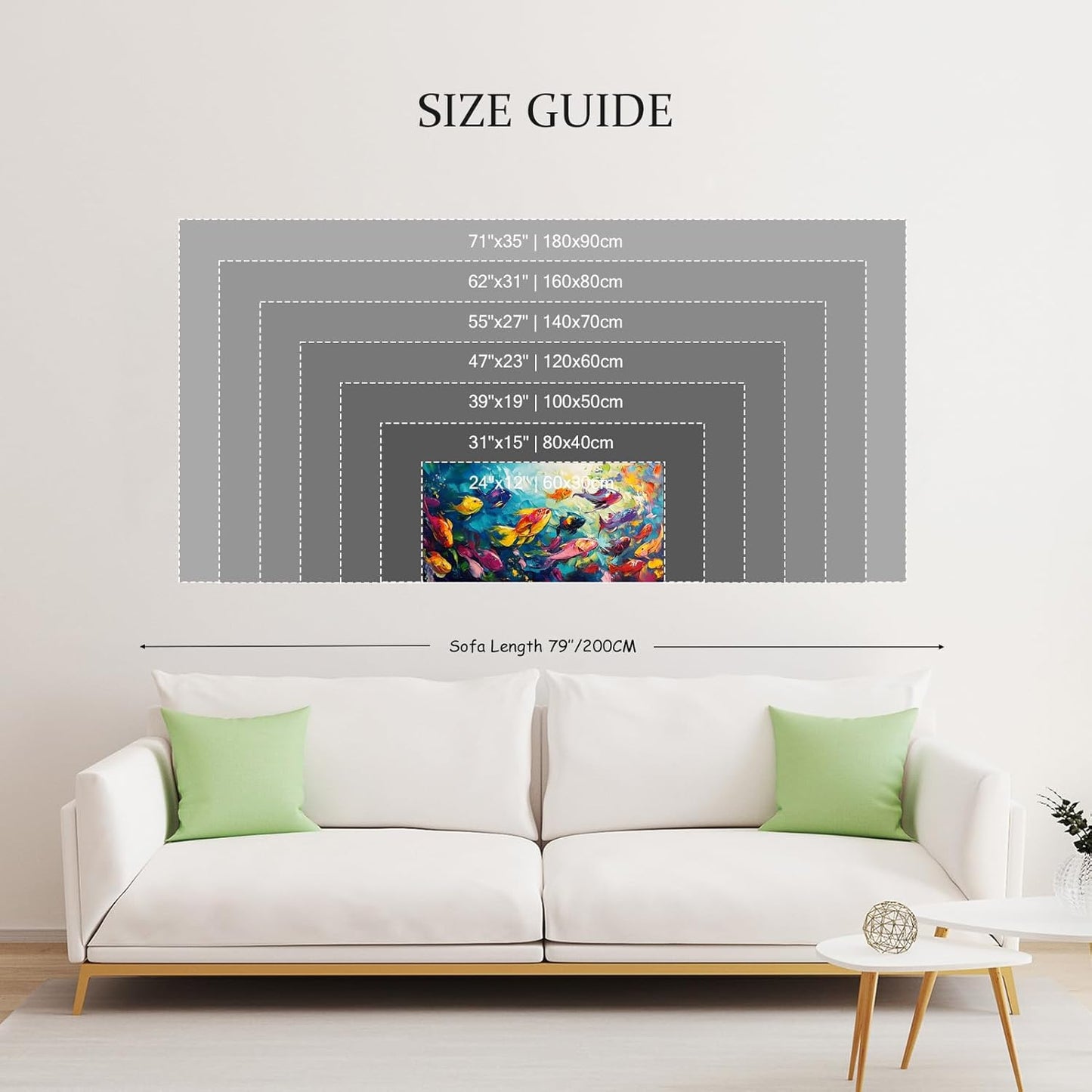 School of Fish Printed Canvas Wall Art – Framed Abstract Ocean Print – Vibrant Fish Wall Decor for Living Room, Bedroom, Office (Black Framed, 47"x23"|120x60cm)