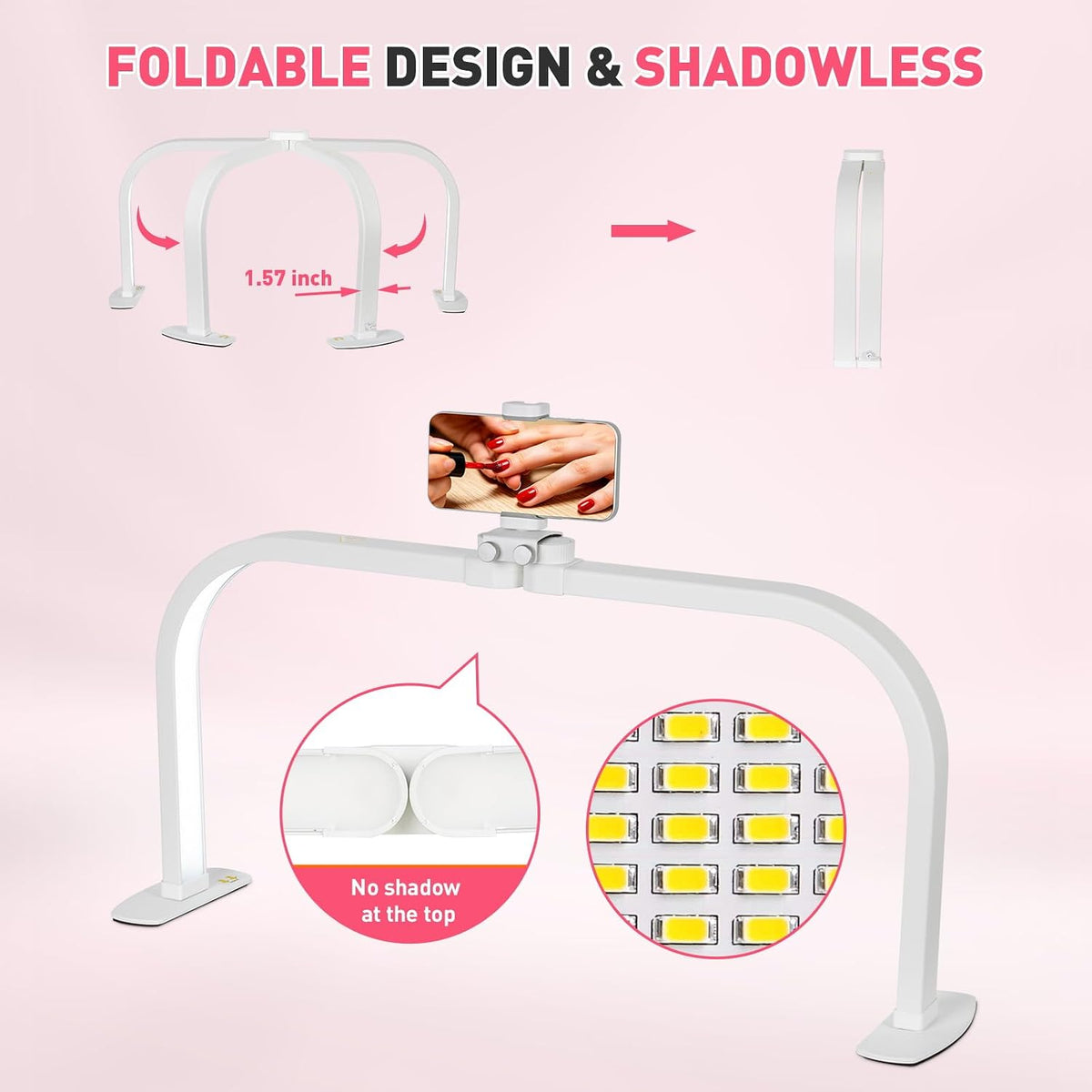 HITTI Half Moon Light for Nail Desk with 5X Magnifier, 30" Foldable