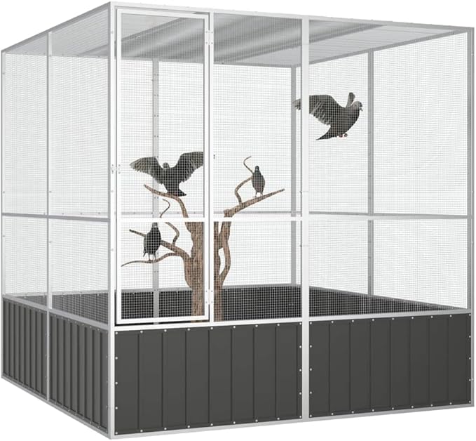 Tidyard Large Bird Cage, Galvanized Steel Anthracite Outdoor Aviary for Budgies, Parrots, Pigeons