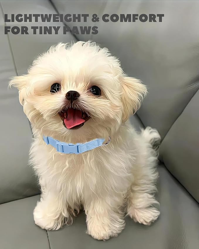 Dynmeow Soft and Breathable Cotton Dog Collar, Durable Adjustable Boy Pet Collar with Quick-Release Buckle, Lightweight for Sensitive Skin for Puppies and Extra-Small Dogs, Light-Blue, Xs