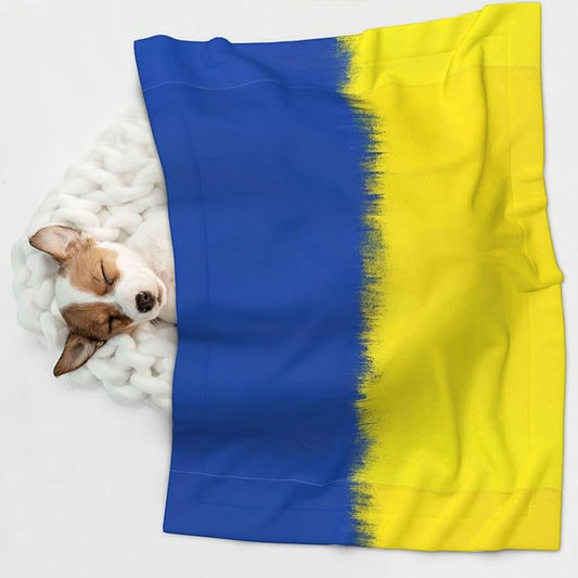 Two Sided Plush Pet Blanket for Crates Carriers Home Use, Abstract Artistic Ukrainian Flag, Reversible Throw with Cozy Dot Fabric and Silky Reverse for Small Large Pets