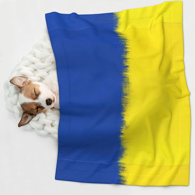 Reversible Plush Throw for Dogs and Cats, Abstract Artistic Ukrainian Flag, Double Sided Blanket with Nubby Dot Side and Sleek Side Ideal for Cuddling Nesting Security