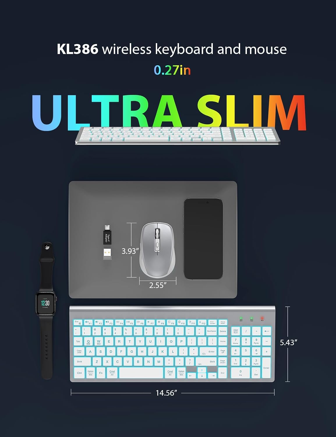 SABLUTE Wireless Keyboard and Mouse Combo, Compact Backlit Scissor Keys