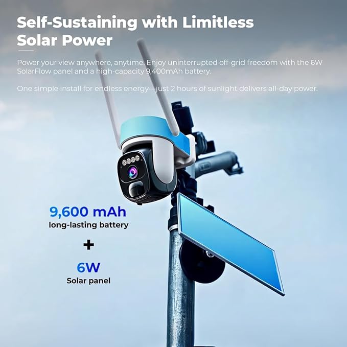 Solar 4G LTE Horse Paddock Camera – 2K Color Night Vision Security Cam with Auto Tracking, 9600mAh Battery, 360° Rotation, AI Motion Detection, IP66 Waterproof, No WiFi Needed