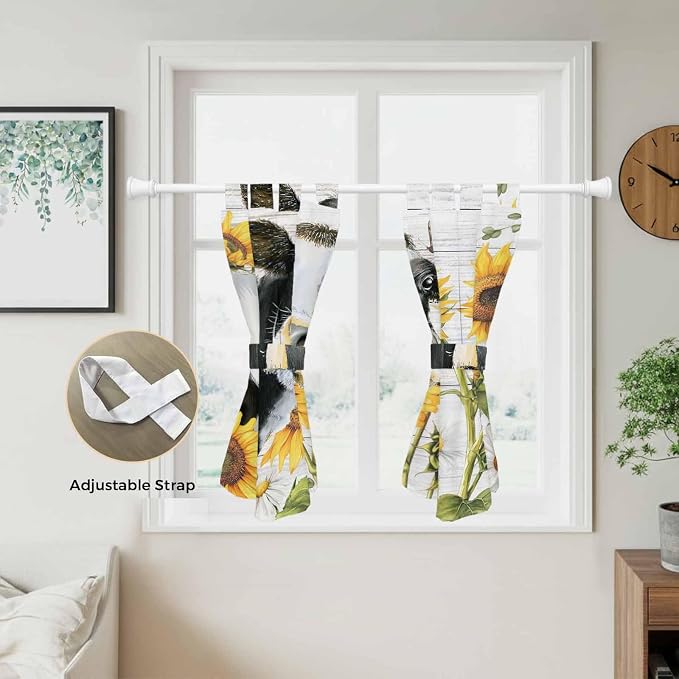Retro Farmhouse Floral Kitchen Curtains 45 Inch Length, Short Cafe Window