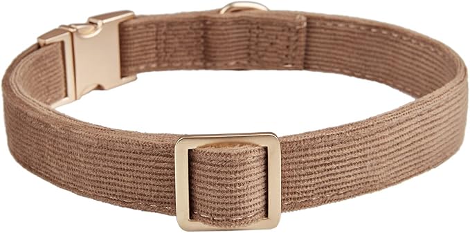 Soft Cotton Dog Collar with Metal Buckle Adjustable Heavy Duty Comfy Corduroy Collars for Small Medium Large Dogs,Brown,Small