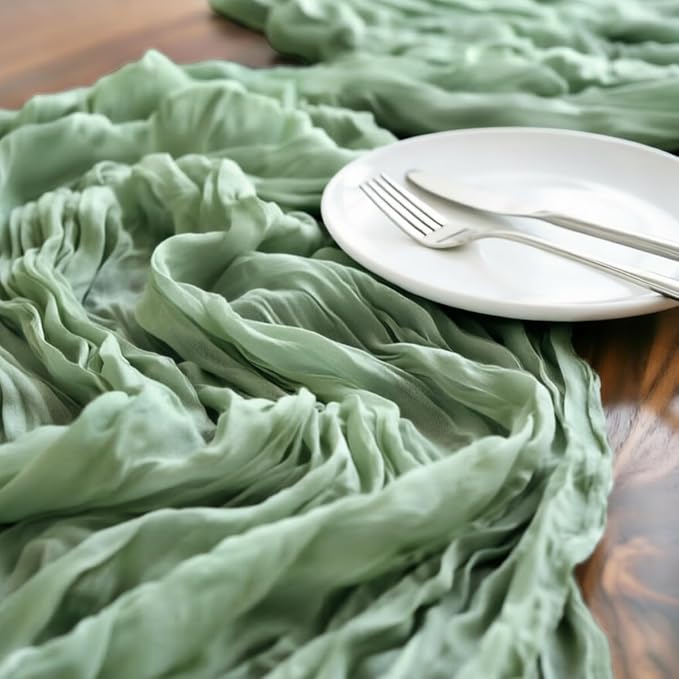 Sage Cheesecloth Table Runner 160 Inches 14 Ft Gauze Table Runner | Summer Boho