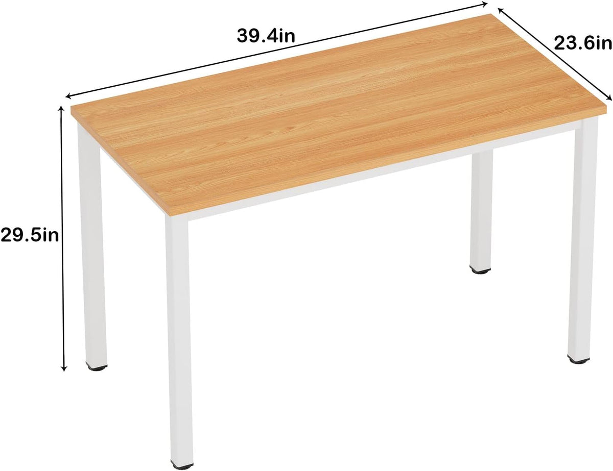 Need Small Teak Computer Desk, 39.4 Inch Sturdy Writing Desk, Compact
