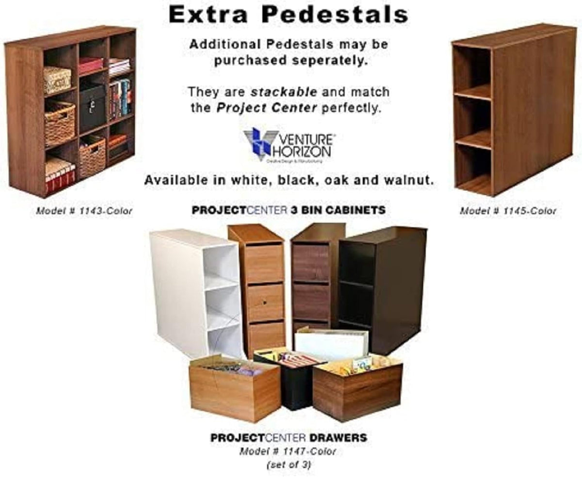 Project Center Desk with Bookcase and 3 Bin Cabinet,Modern-White