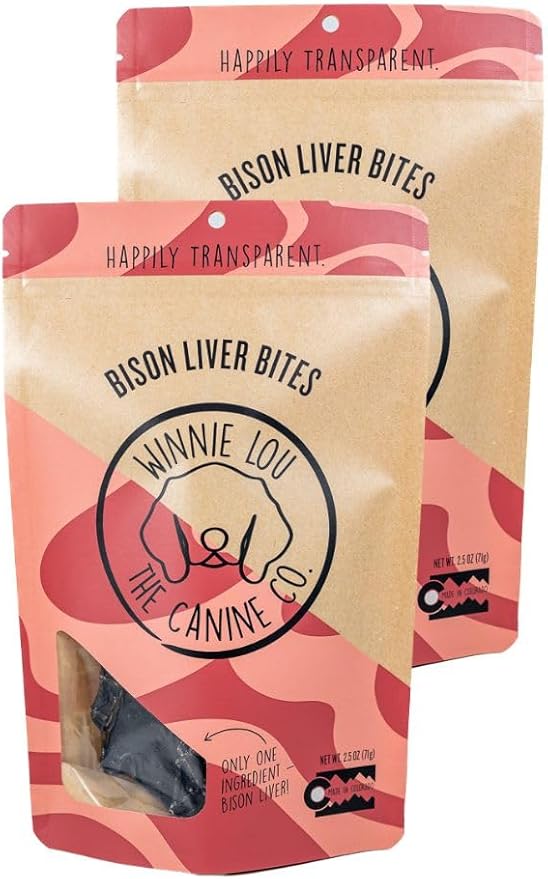 Winnie Lou Bison Liver Bites Dog Treats – Limited Ingredient, Human Grade, Training Treats for Small, Medium & Large Dogs, USA Made, High Protein, Chews, Hypoallergenic, Sensative Stomach (2 Pack)