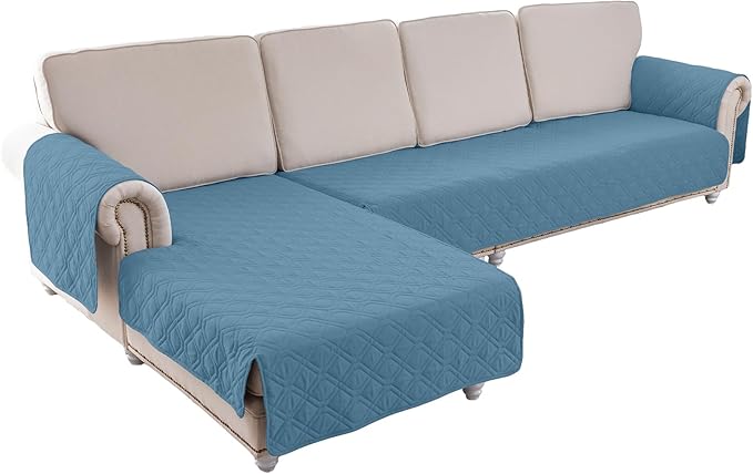 ele ELEOPTION 100% Waterproof 2 Piece Couch Cover Pet Blanket Sectional L Shape Sofa Cushion Cat Dog Bed Cover (Chaise Lounge + 3 Seat Covers) Blue