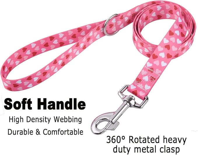 Dog Collar and Leash Set - Adjustable Heart Dog Collar - Love Theme - Perfect for Small Medium Large Dogs(Pink Heart Set,S)
