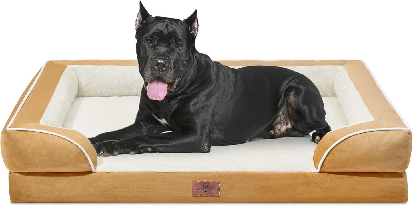 Comfort Expression XXL Orthopedic Dog Bed, Waterproof Dog Beds for Extra Large Dogs, Washable Pet Sofa Couch with Removable Cover & Non-Slip Bottom(XX-Large,Khaki)