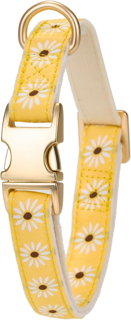 Woven Dog Collar with Metal Buckle Adjustable Jacquard Retro Dog Collars for Small Medium Large Dogs(Daisy,M)