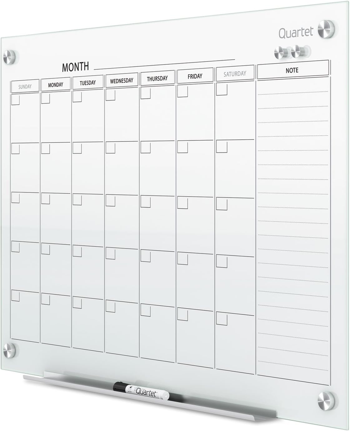 Quartet Dry Erase White Board 48"W x 36"H Glass Calendar, Magnetic Planning Board, White (GC2418F)
