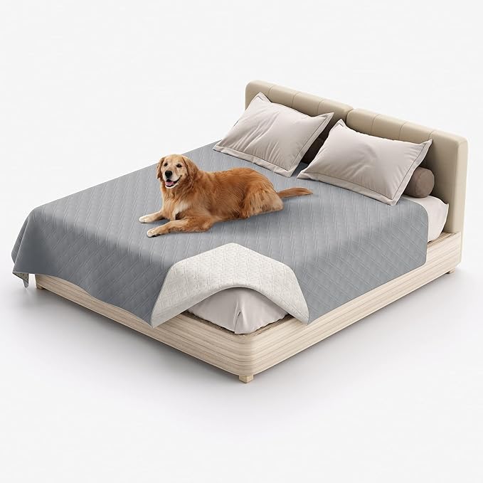 Waterproof Dog Bed Cover, Reversible Blanket Washable Pet Dog Pee Pad, Incontinence Underpads, Furniture Bed Couch Sofa Protector Cover Leak Proof for Dog Cat Kid, 82"x86" (Grey)