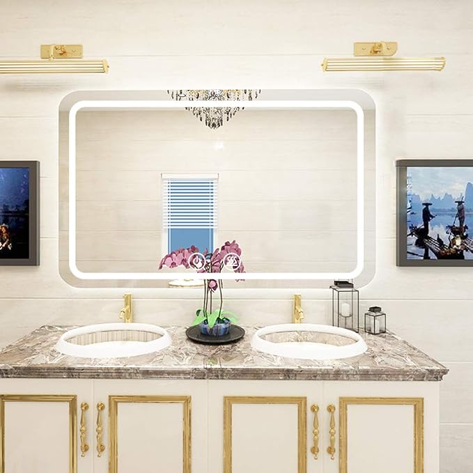 Rectangle Bathroom Mirror with Lights Touch Control Switch Demister Pad