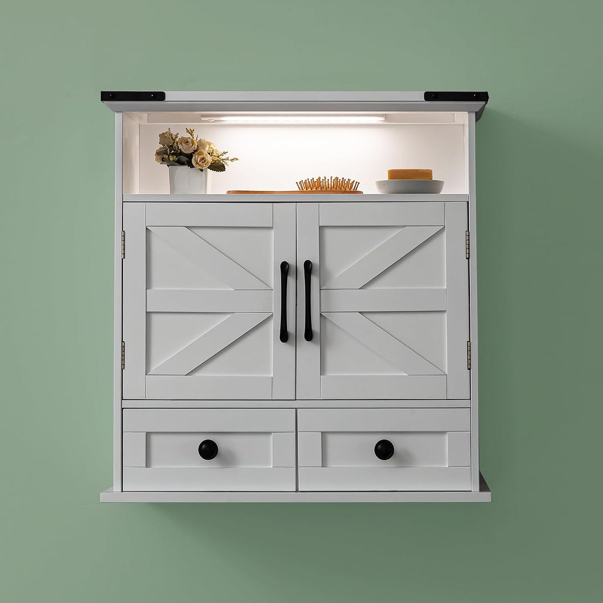Bathroom Wall Cabinet with Motion LED Light, 23 x 25 Inch, White