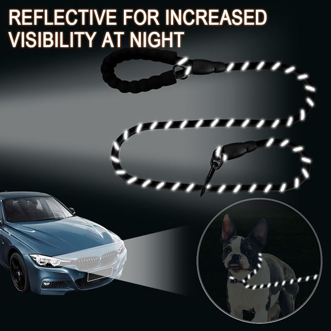 BARKBAY Dog Leashes for Large Dogs Heavy Duty Dog Leash 4/5/6 FT with Comfortable Padded Handle and Highly Reflective Threads for Medium Large Dogs Walking Training Running (5FT-1/2'',Black)