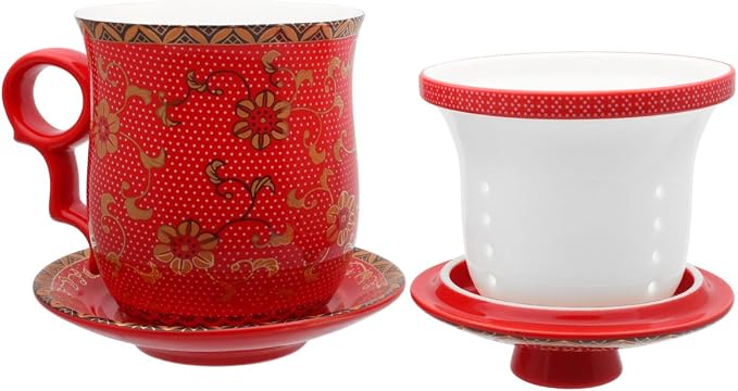 Porcelain Tea Cup with Infuser Lid and Saucer Sets