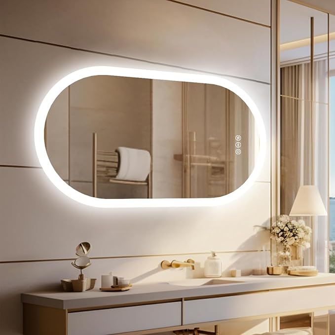LUVODI Lighted LED Bathroom Mirror: 48x24IN Wall Mounted Dimmable 3 Colors
