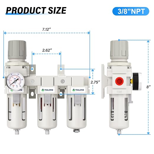 TAILONZ PNEUMATIC 0-150PSI 3/8 Inch NPT Grade 3 Stage Air Drying System