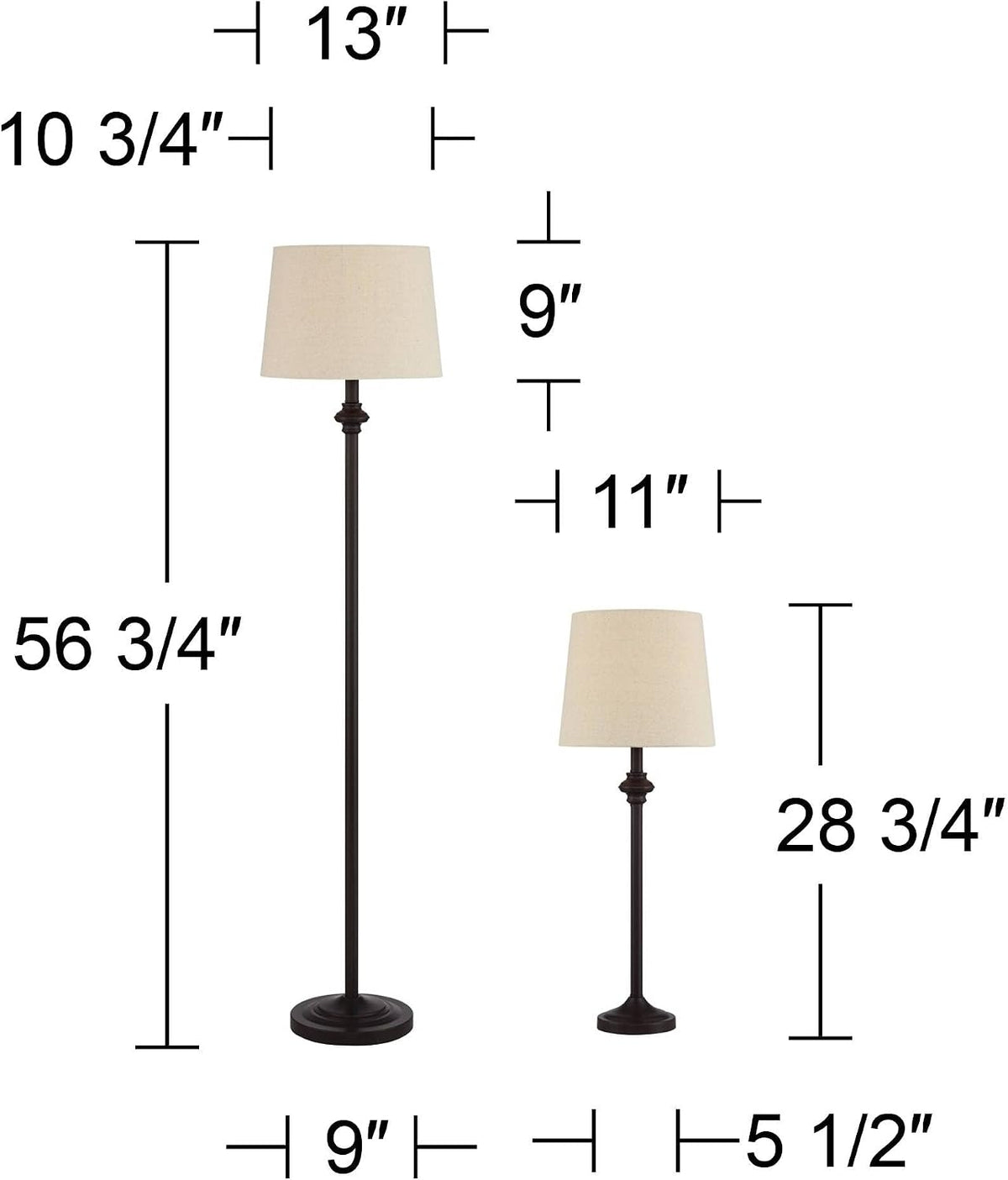 Possini Euro Design Carter Traditional Table 3 Piece Floor and Table Lamp Set Bronze Metal Oatmeal Drum Shade Decor for Living Room Bedroom House Bedside Nightstand Home Office Reading Family