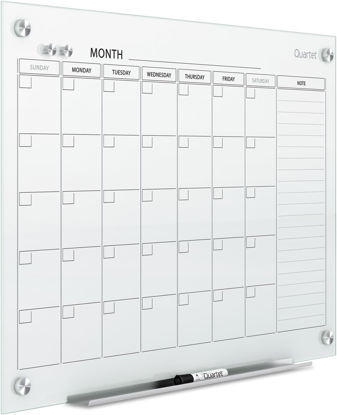 Quartet Dry Erase White Board 48"W x 36"H Glass Calendar, Magnetic Planning Board, White (GC2418F)